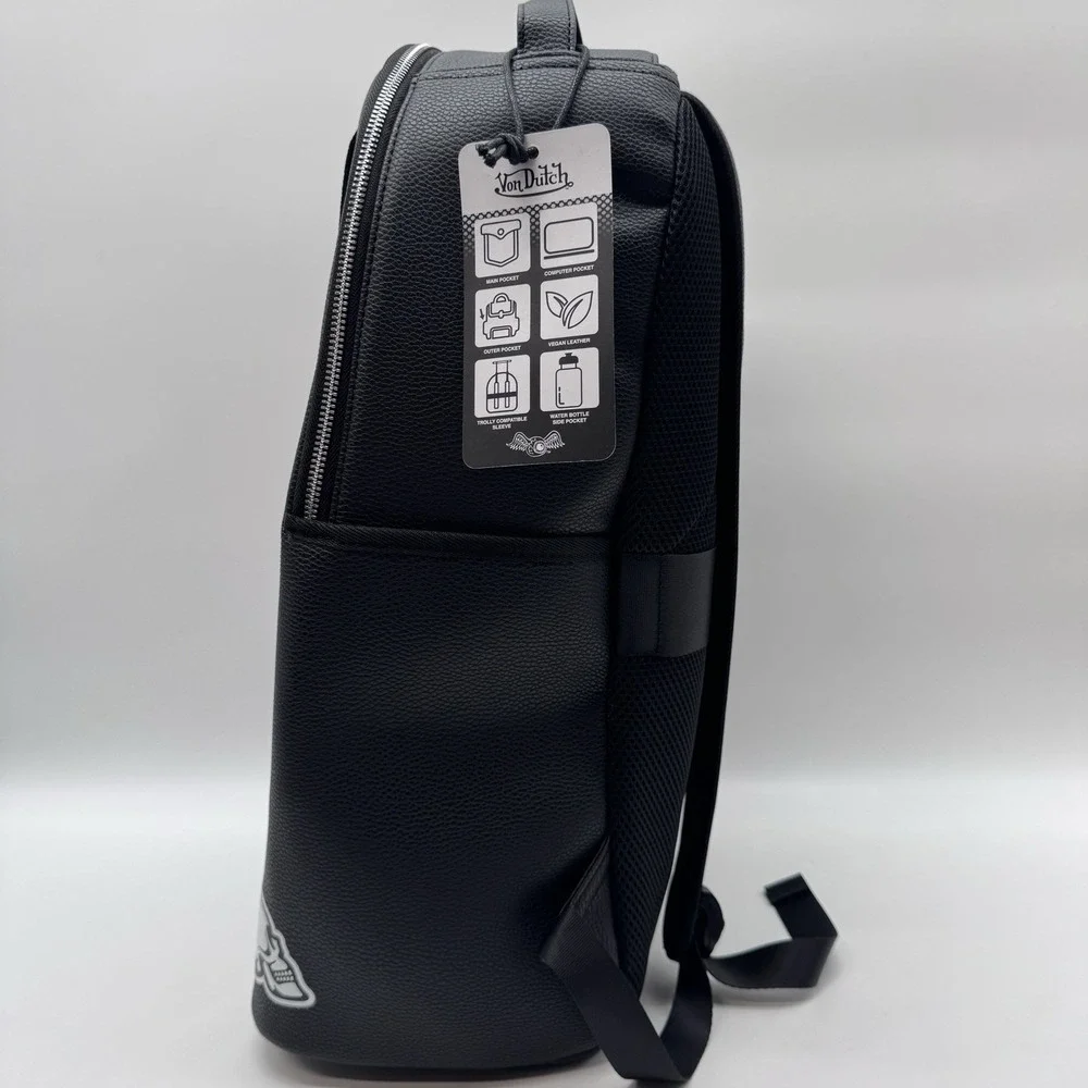 Von Dutch Sticker Logo Backpack Black Faux Leather Y2K VDBP-013 New With Tags